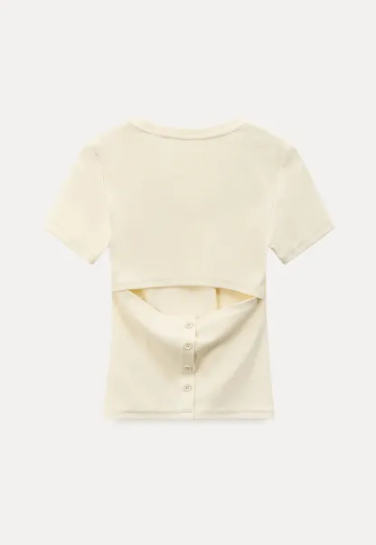 Short Sleeve Crop Top with Back Buttons