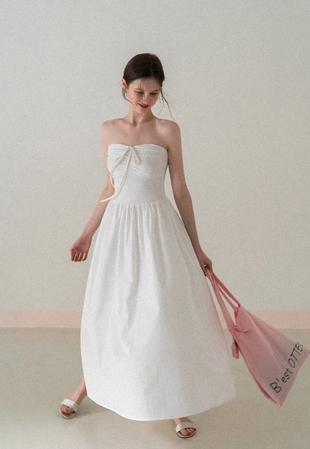 Strapless Maxi Dress with Front Bow Detail