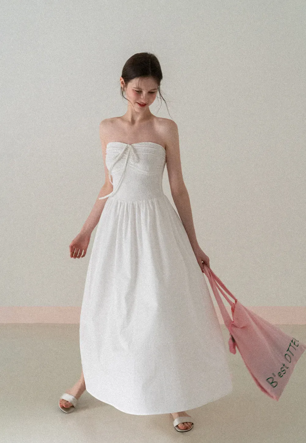 Strapless Maxi Dress with Front Bow Detail