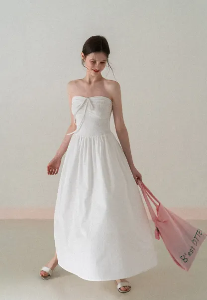 Strapless Maxi Dress with Front Bow Detail