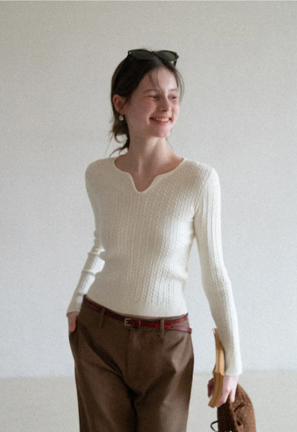 V Neck Cable Knit Sweater Top