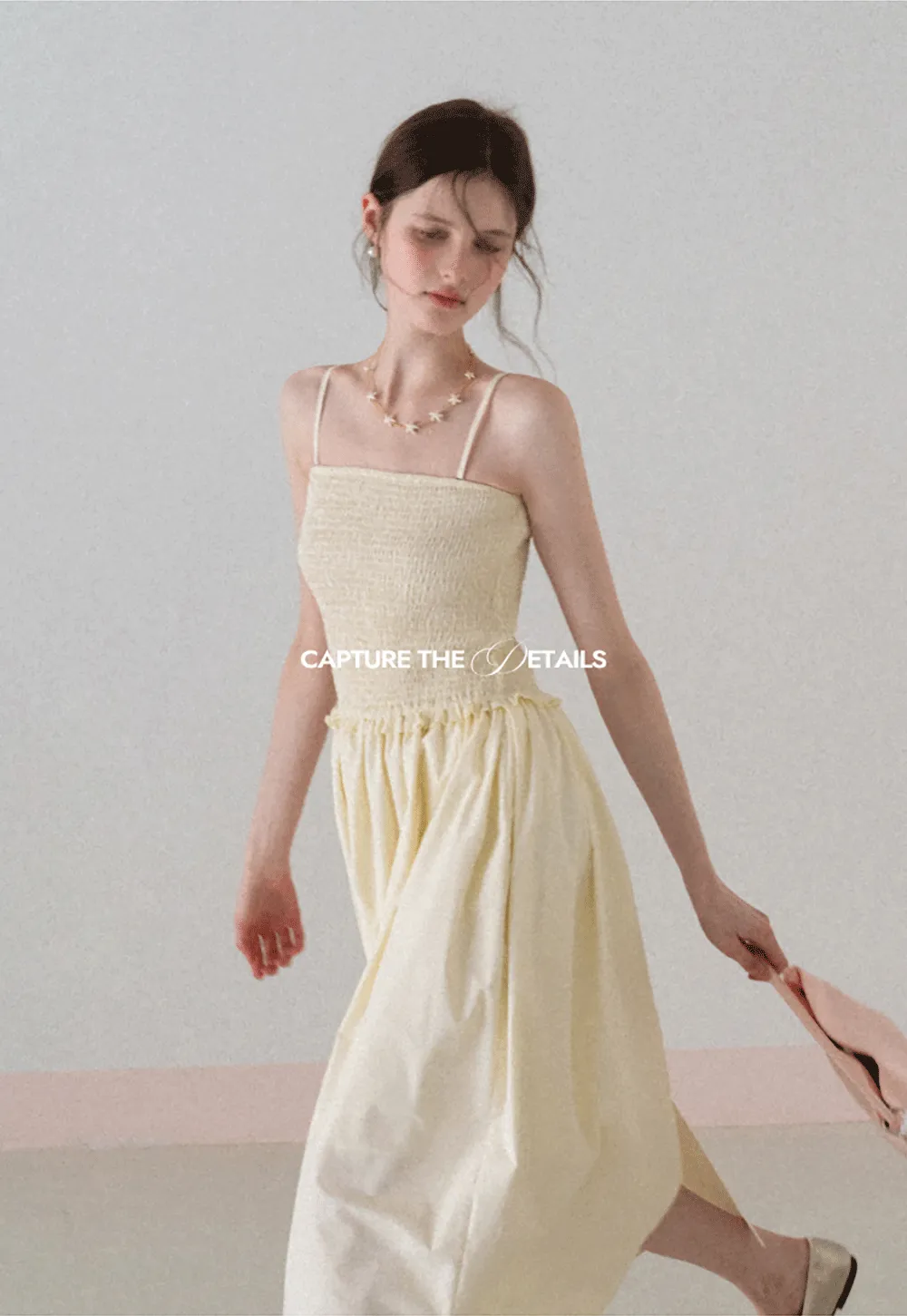 Strapless Smocked Bodice A Line Midi Dress