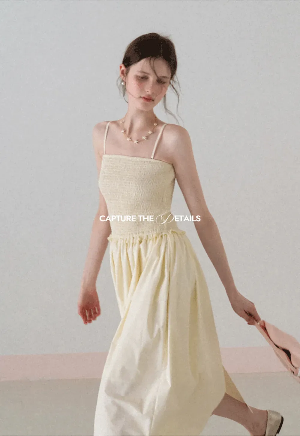 Strapless Smocked Bodice A Line Midi Dress