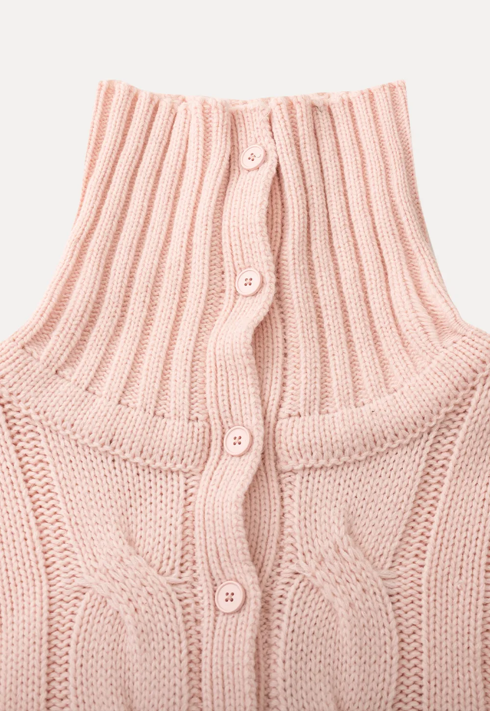 Cable Knit Turtleneck Sweater with Ribbed Sleeves and Hem