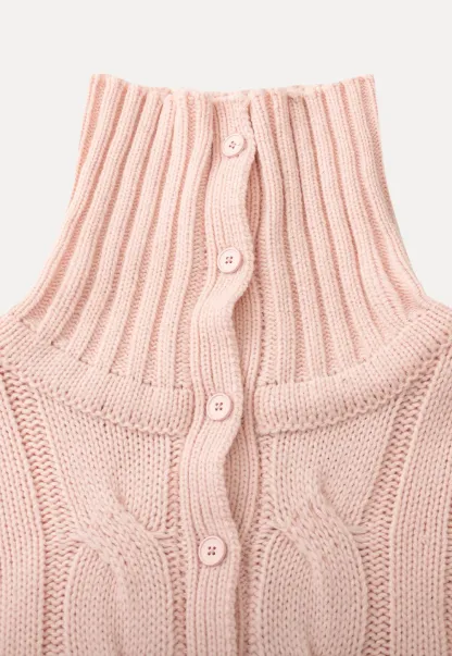 Cable Knit Turtleneck Sweater with Ribbed Sleeves and Hem