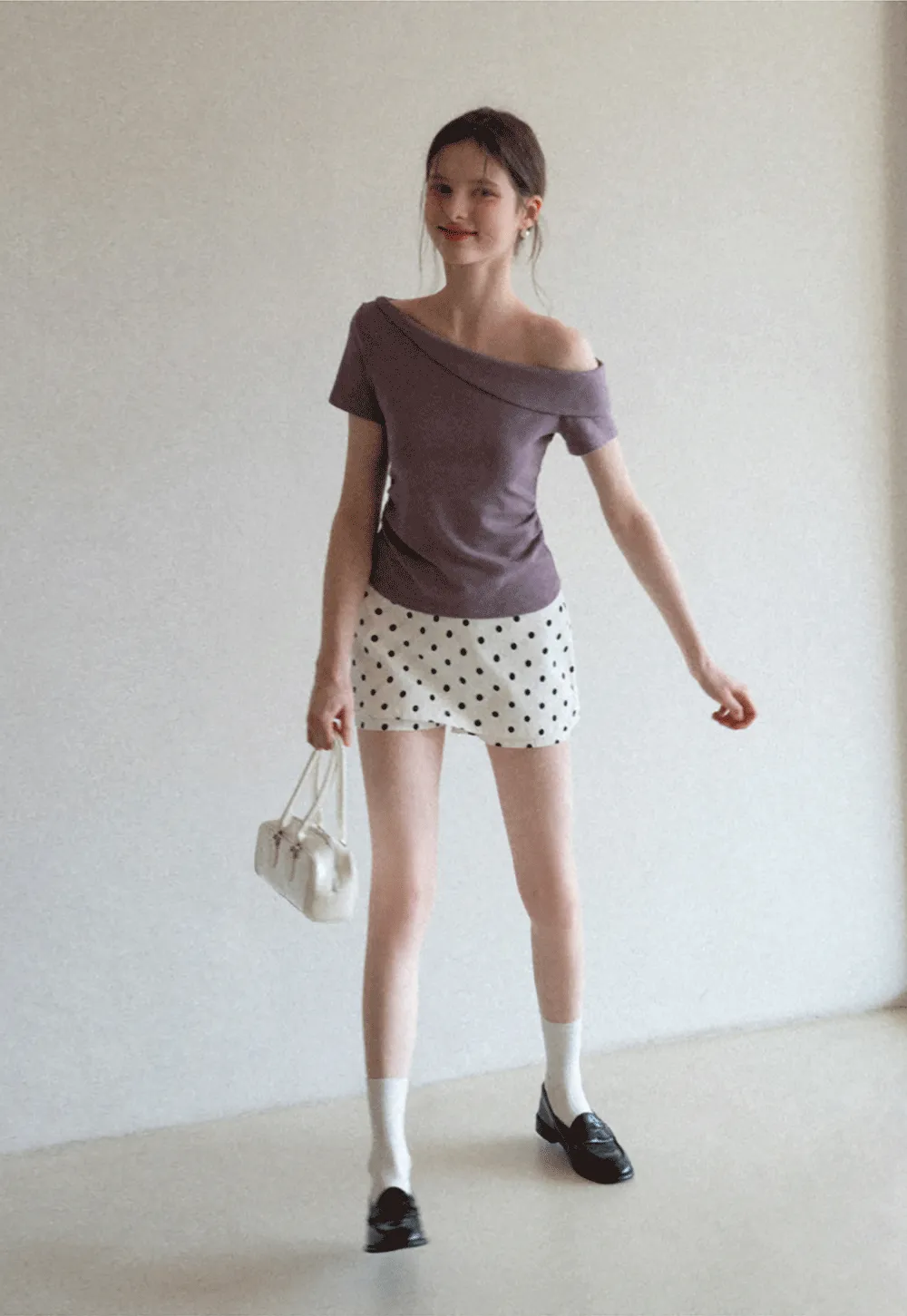 Polka dot mini skirt with layered hem