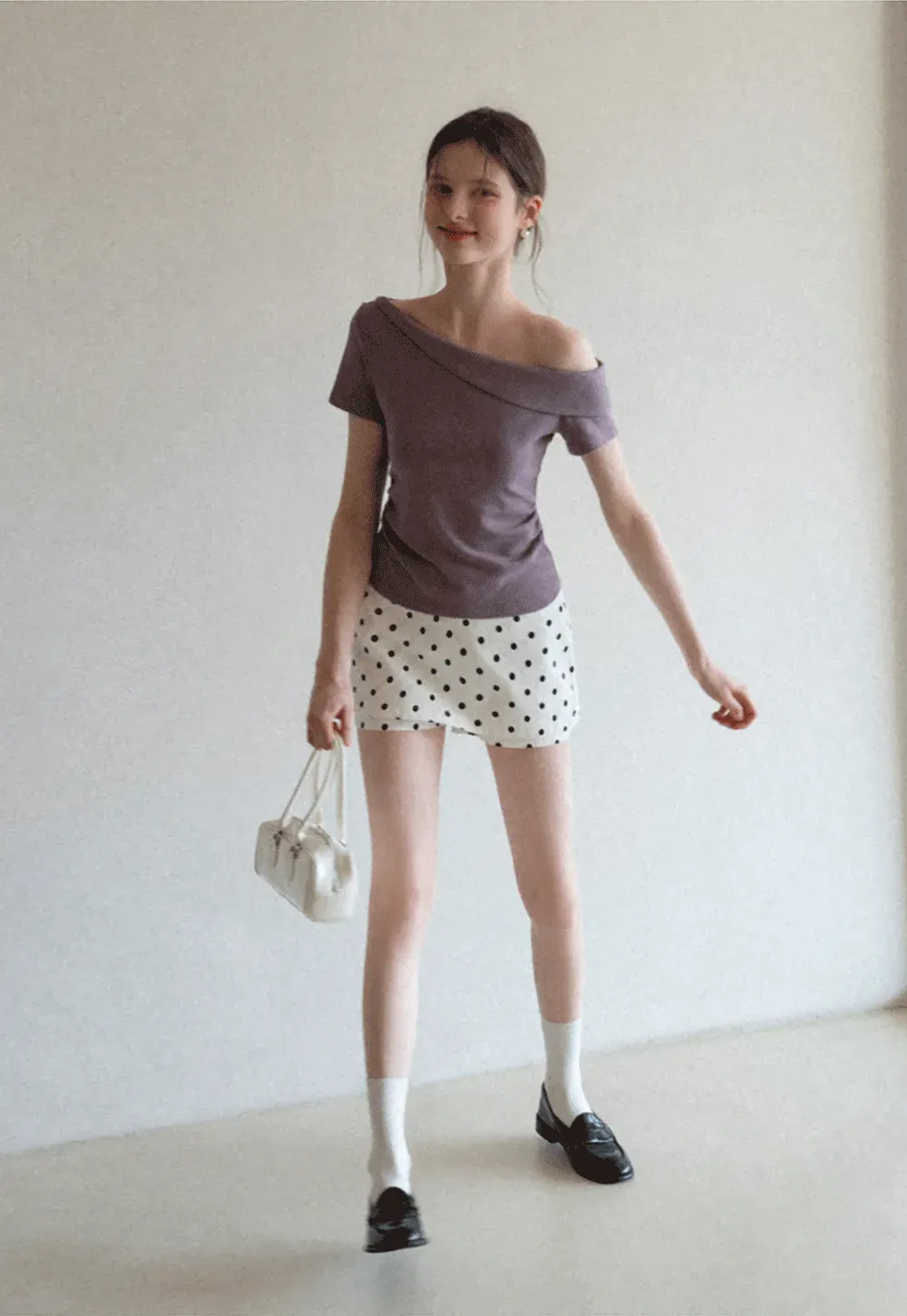 Polka dot mini skirt with layered hem