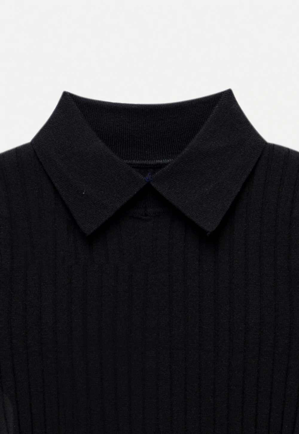 Women Classic Ribbed Knit Polo Long Sleeve