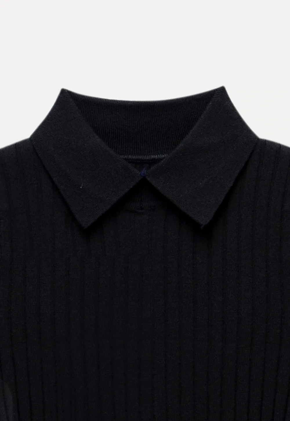 Women Classic Ribbed Knit Polo Long Sleeve