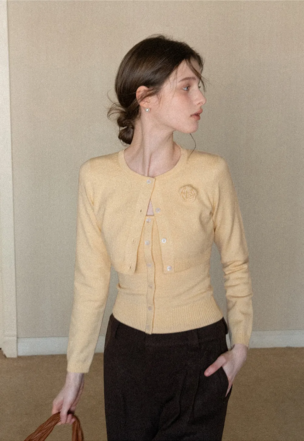 Elegant Knit Cardigan with Button Detail and Tank Top Set