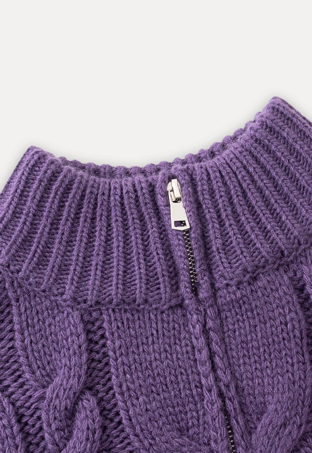 Stand-Collar Cable Zip Sweater