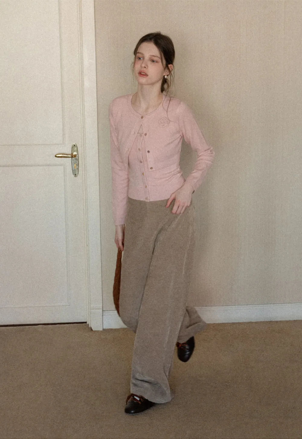 Elegant Knit Cardigan with Button Detail and Tank Top Set