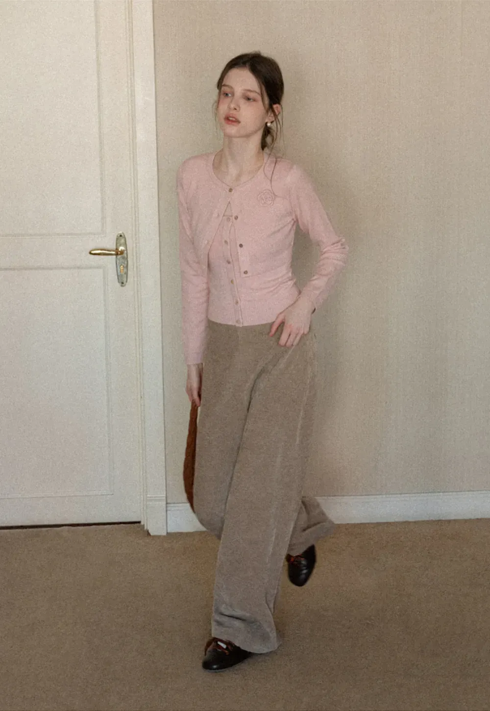 Elegant Knit Cardigan with Button Detail and Tank Top Set