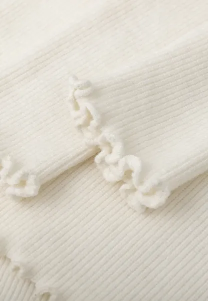 Elegant V Neck Lace Trim Knit Top with Asymmetrical Hem