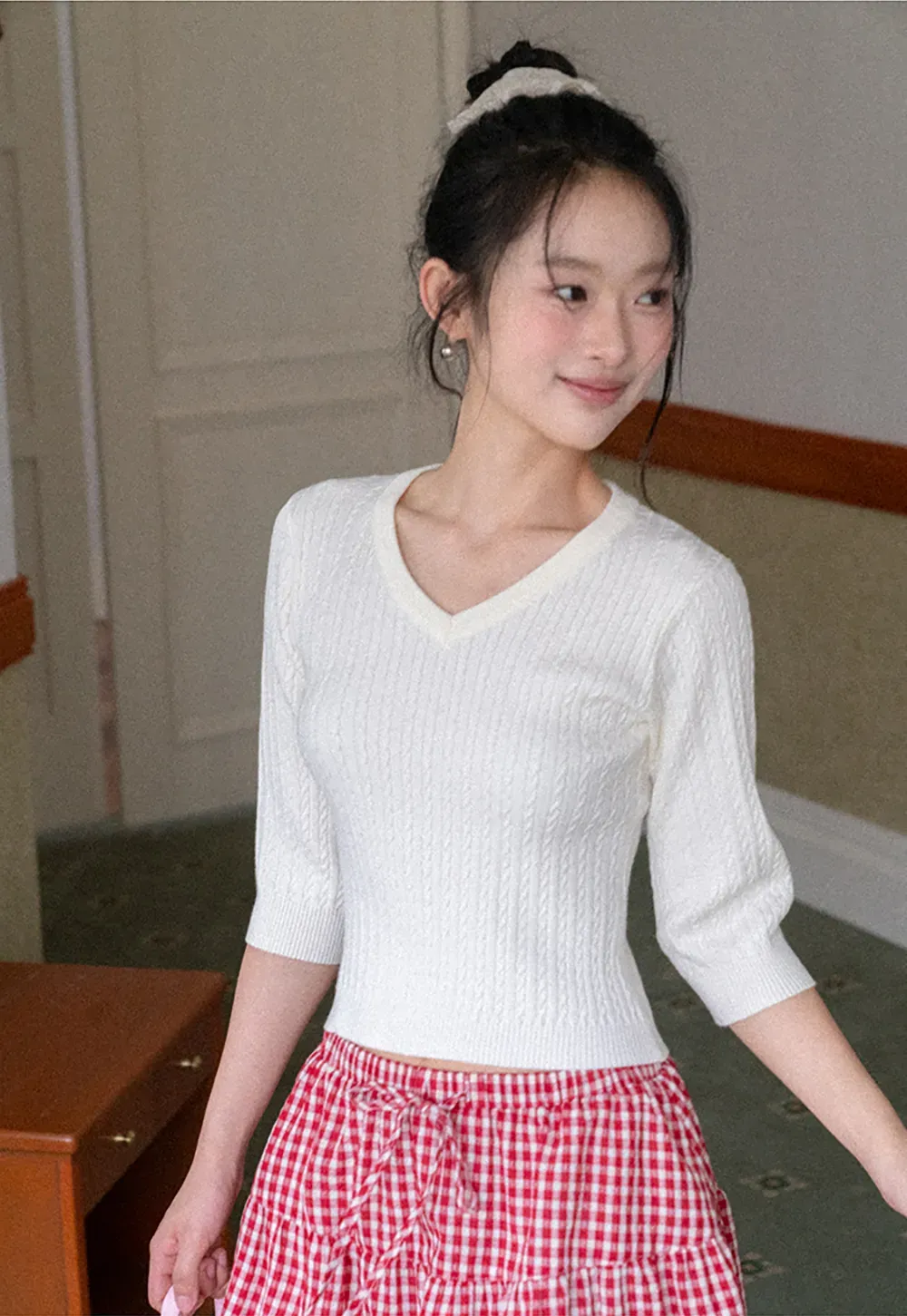 V Neck Ribbed Knit Crop Top