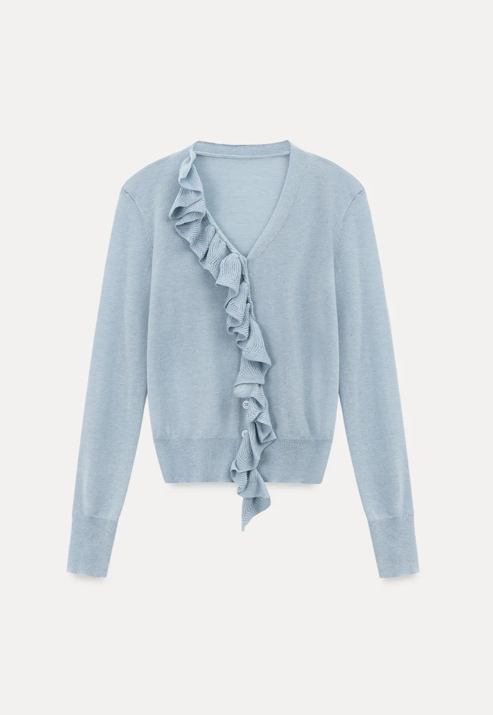 Lightweight Long Sleeve Knit Sweater with Ruffled Trim