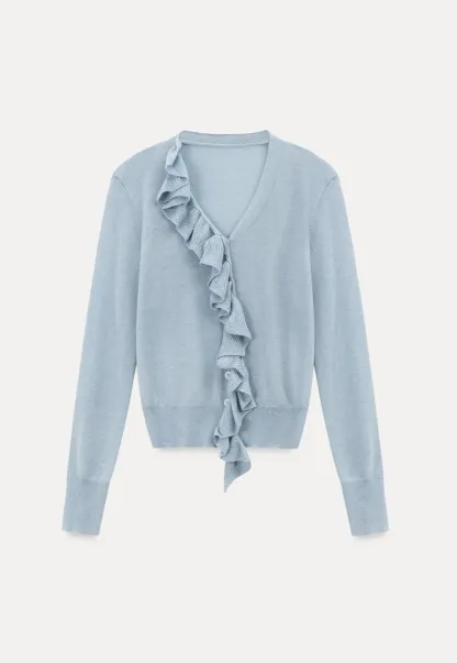 Lightweight Long Sleeve Knit Sweater with Ruffled Trim