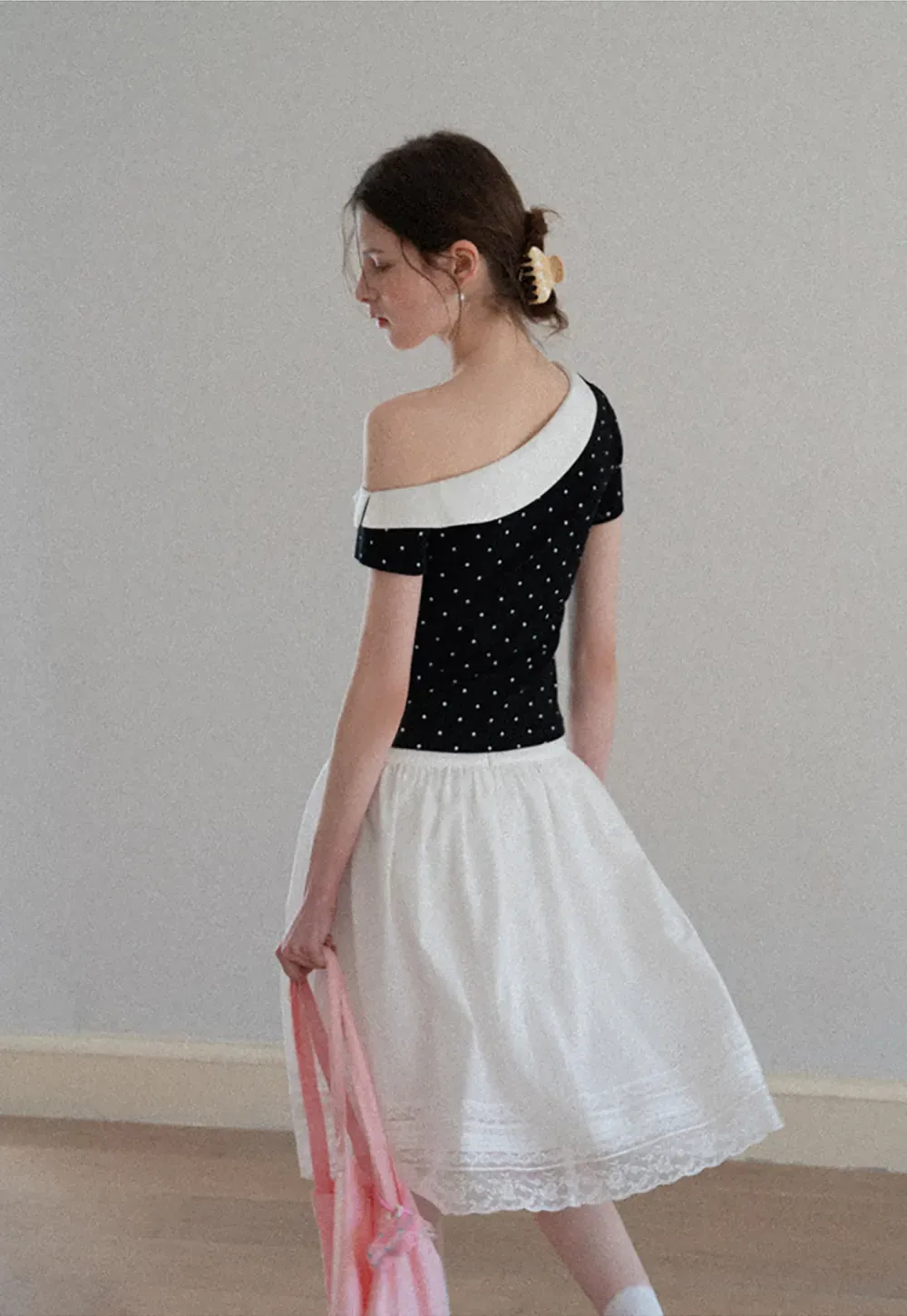 Lace Trimmed Pleated Midi Skirt