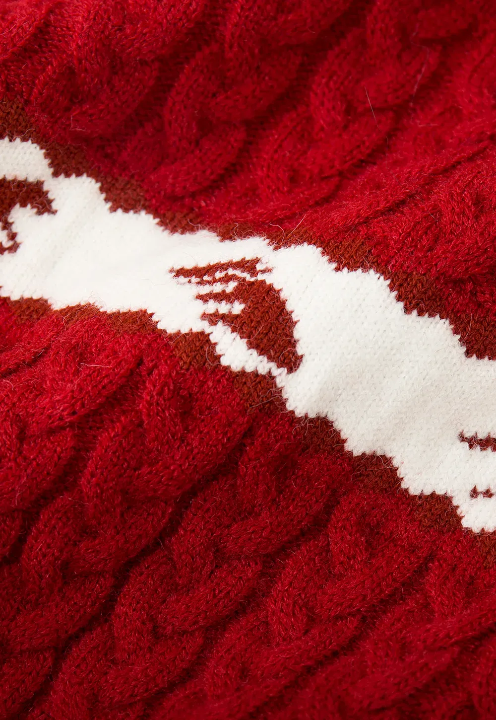 Turtleneck Cable Knit Sweater with Horse Pattern Stripe