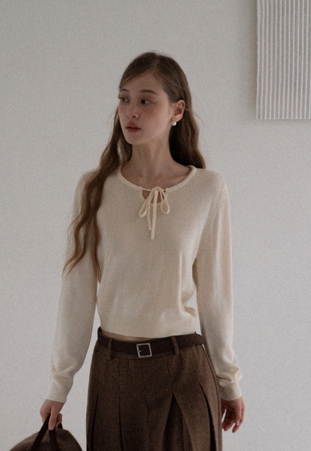 Women Sweet Style Bow Tie Long Sleeve Knitwear