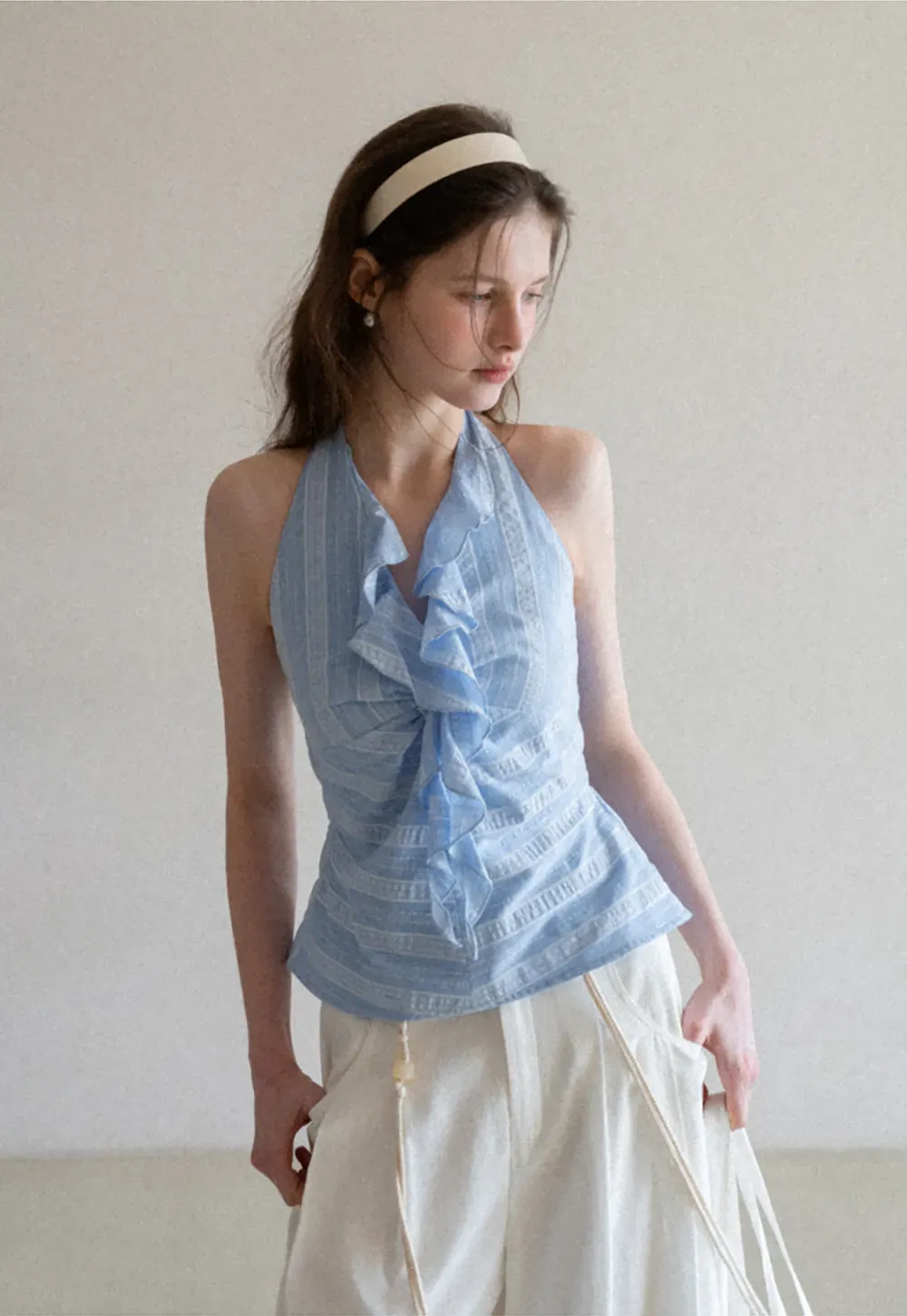 Halter Neck Top with Ruffled Detail