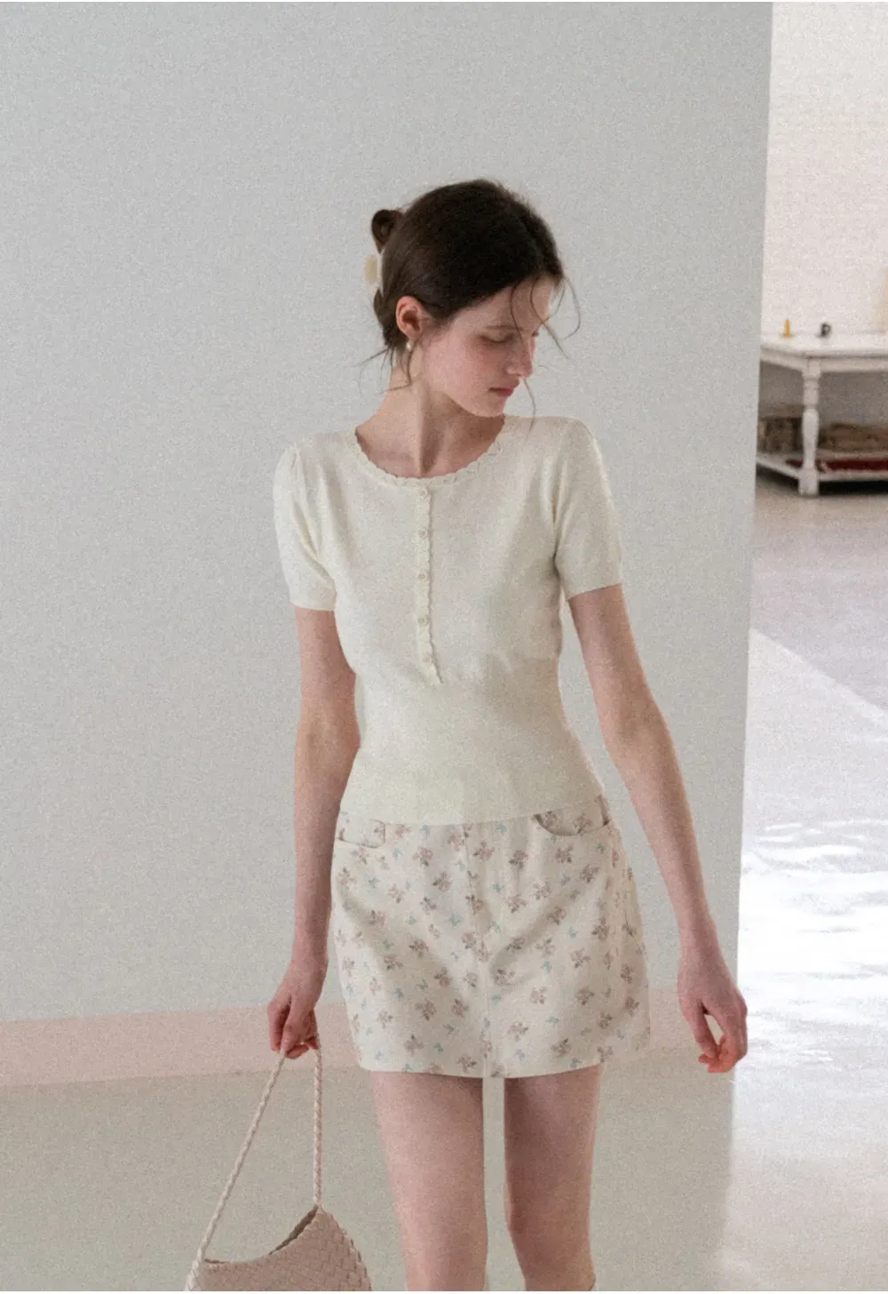 Floral Print Mini Skirt with Front Pockets