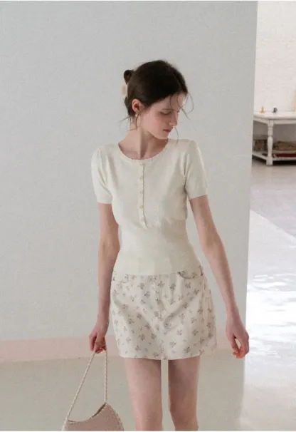 Floral Print Mini Skirt with Front Pockets