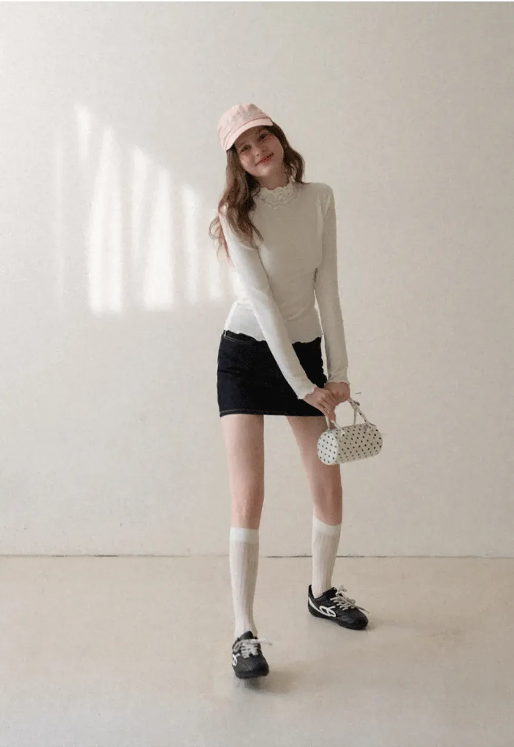 Elegant High Neck Long Sleeve Top with Ruffle Detail