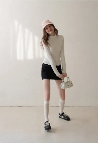 Elegant High Neck Long Sleeve Top with Ruffle Detail