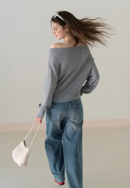 Off Shoulder Knit Cardigan with Button Front