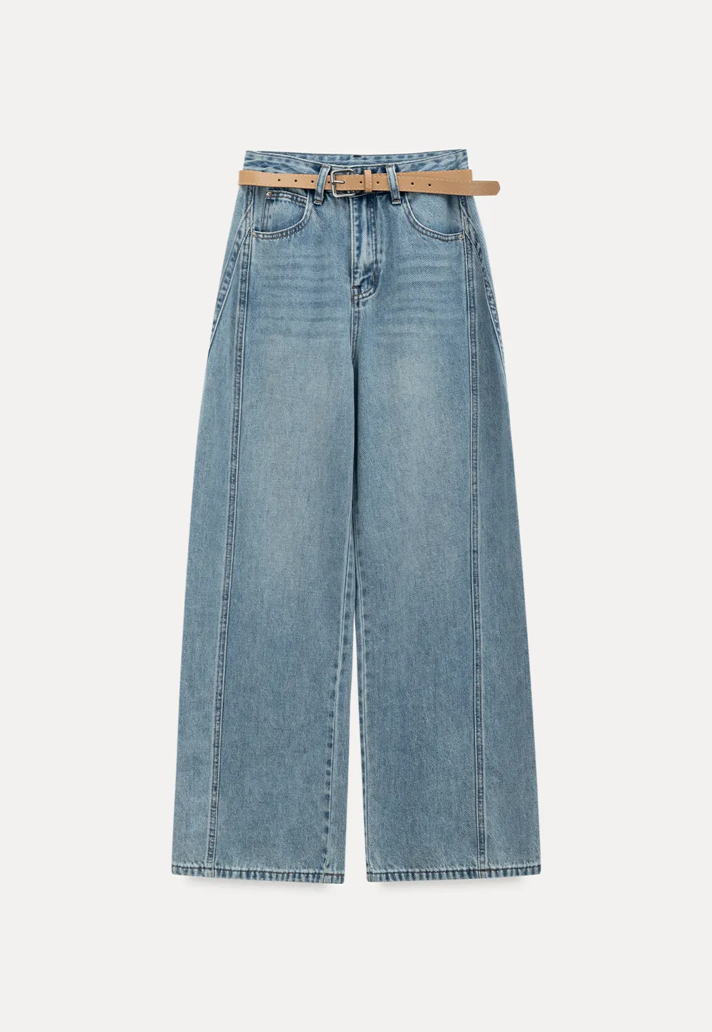 Wide leg high waist denim pants with belt loops