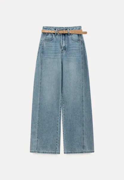 Wide leg high waist denim pants with belt loops
