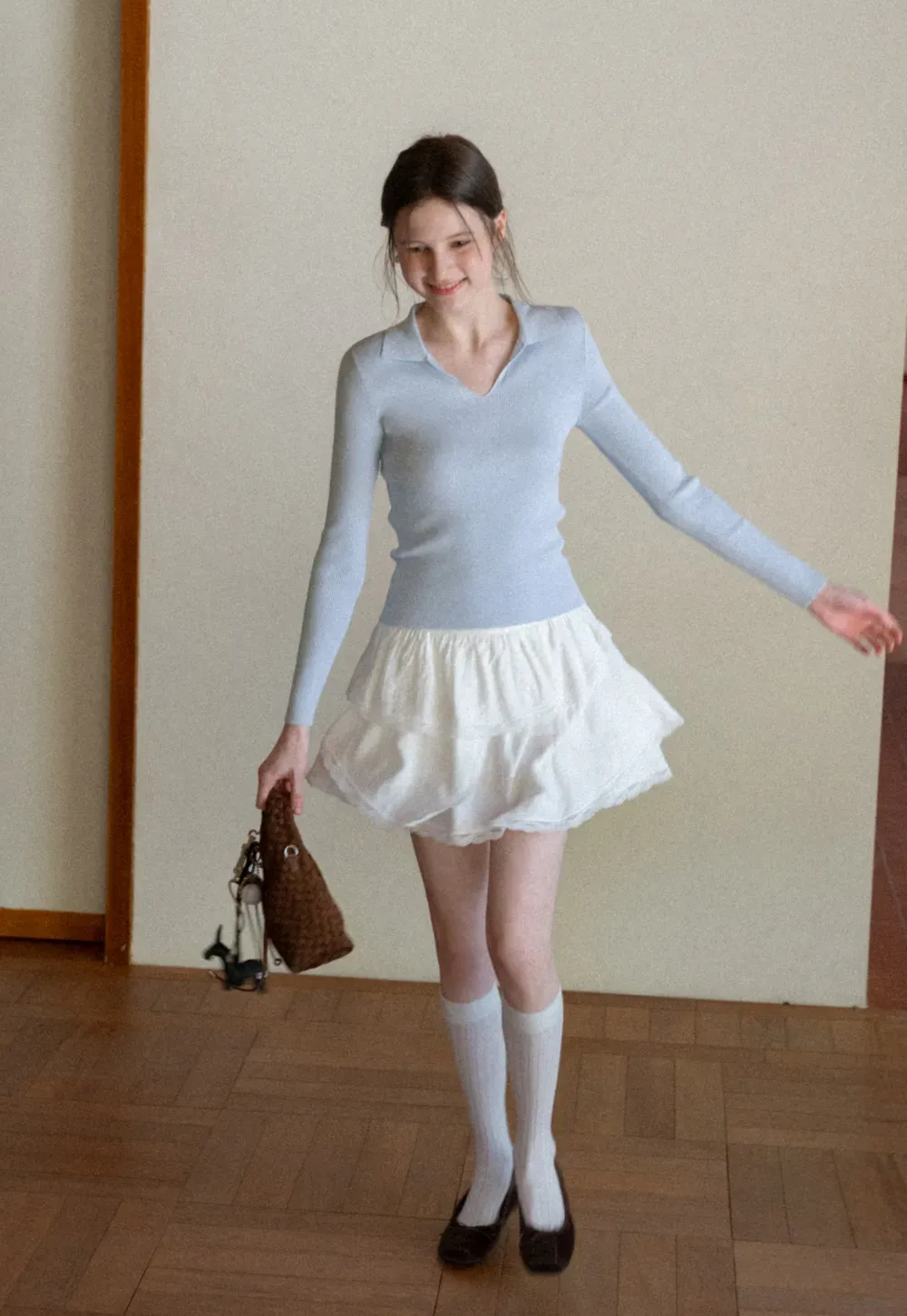 Ribbed Knit Long Sleeve Polo Neck Sweater