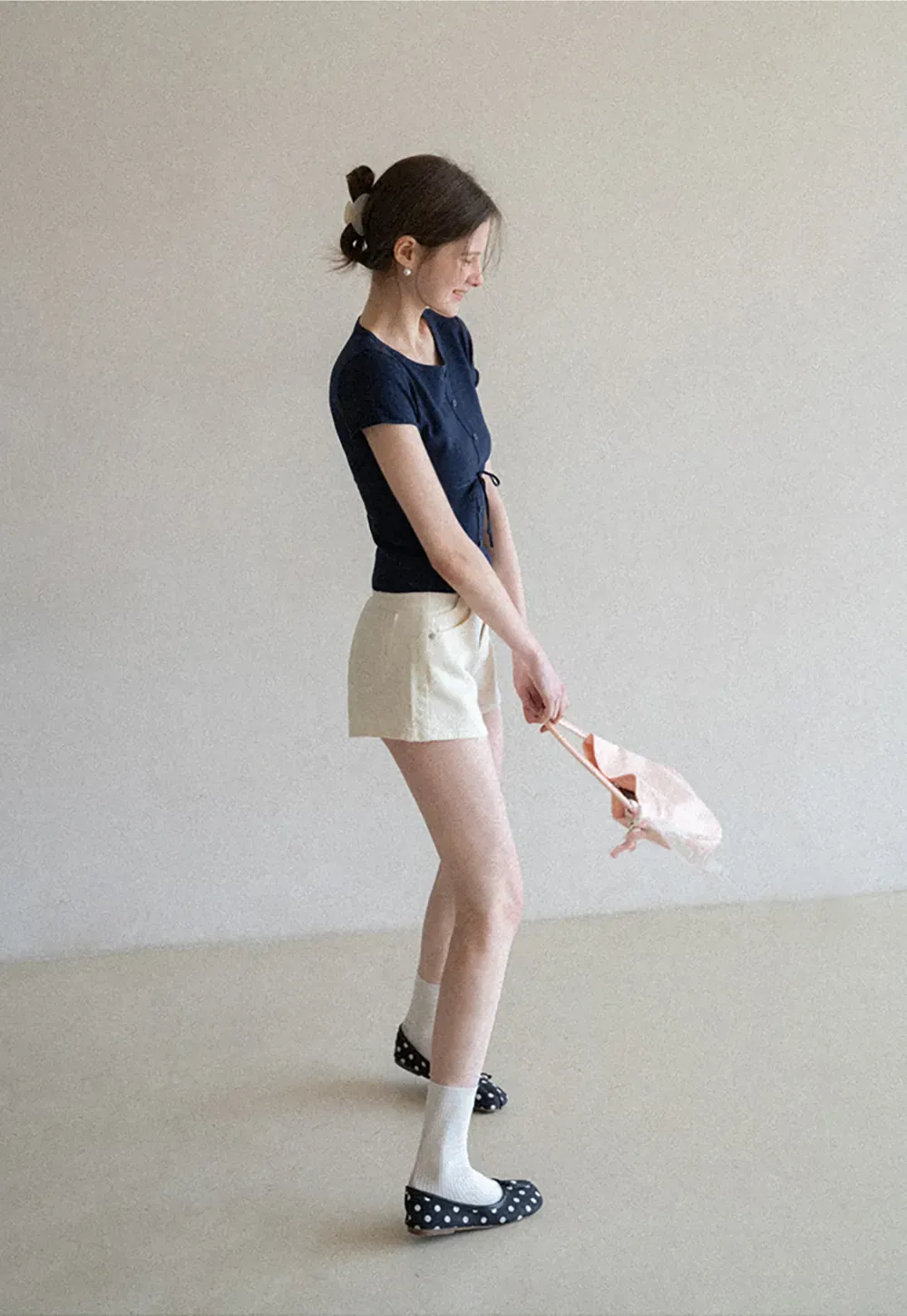 Short Sleeve Knit Cardigan with Front Buttons and Waist Tie