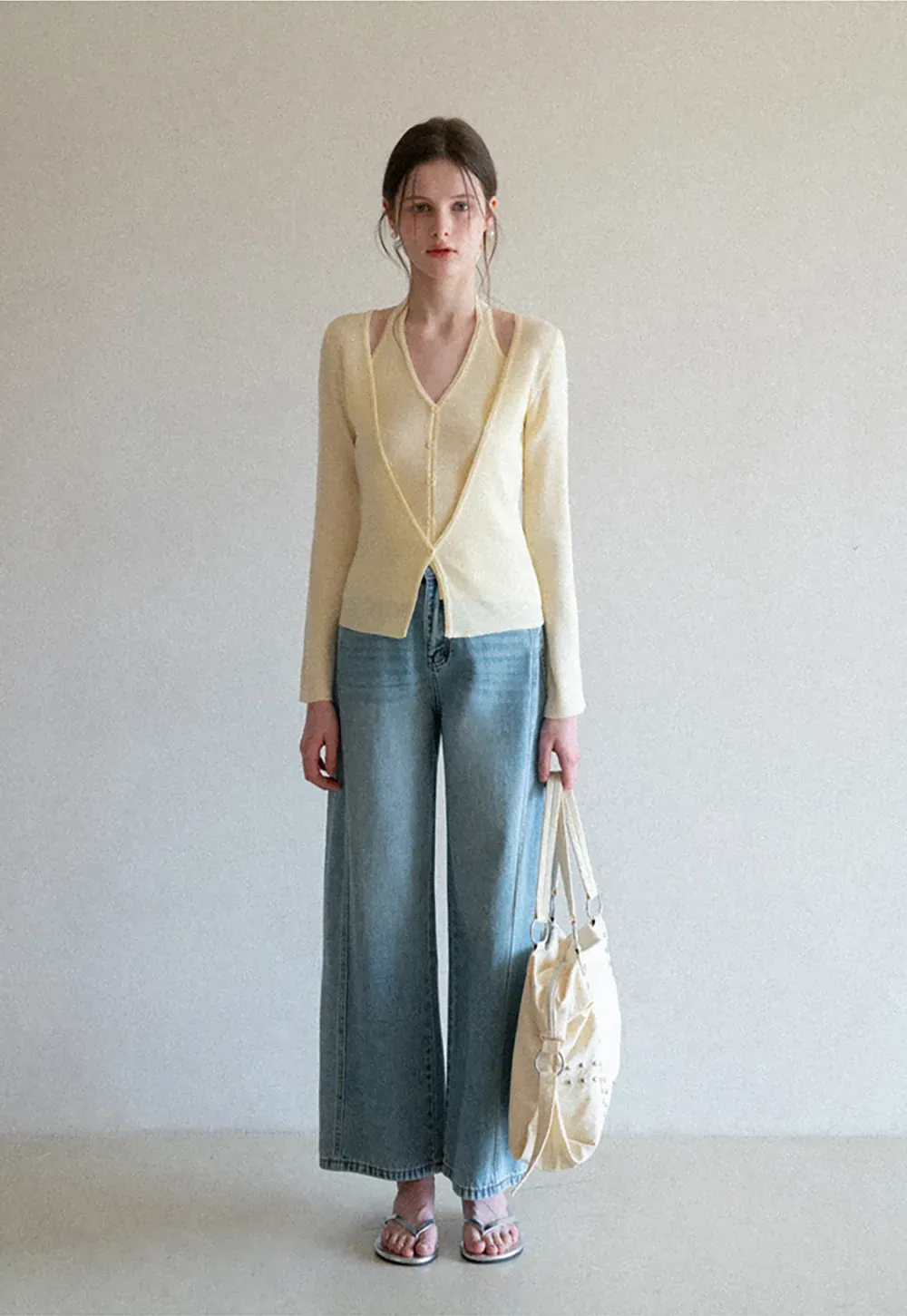 Wide leg high waist denim pants with belt loops