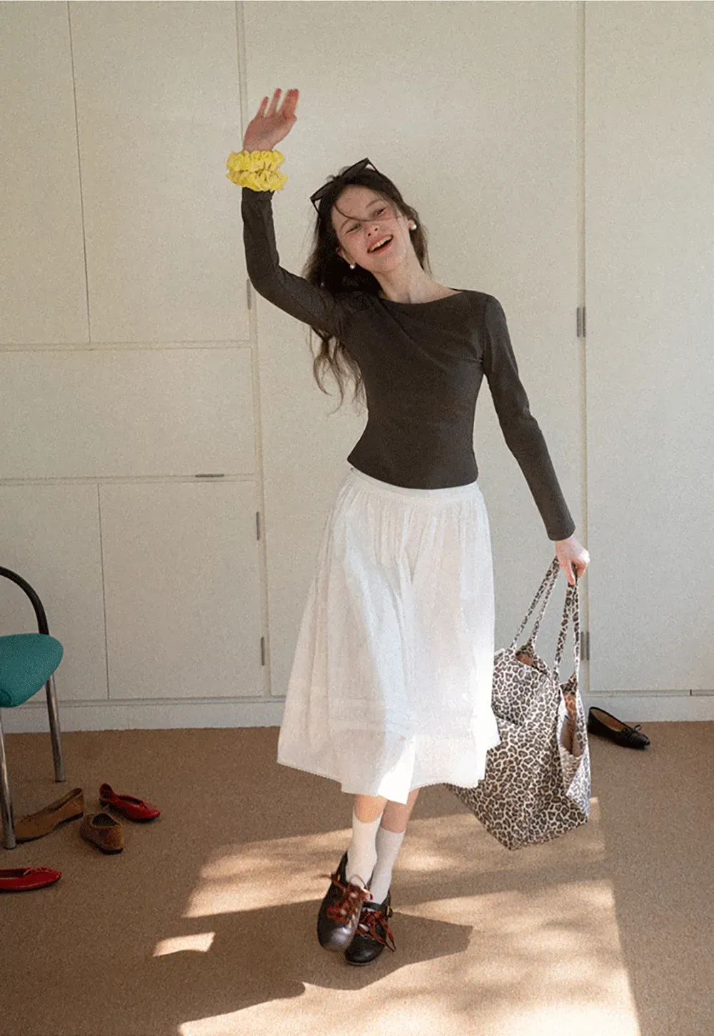 long sleeve boat neck slim fit top