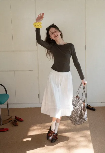 long sleeve boat neck slim fit top