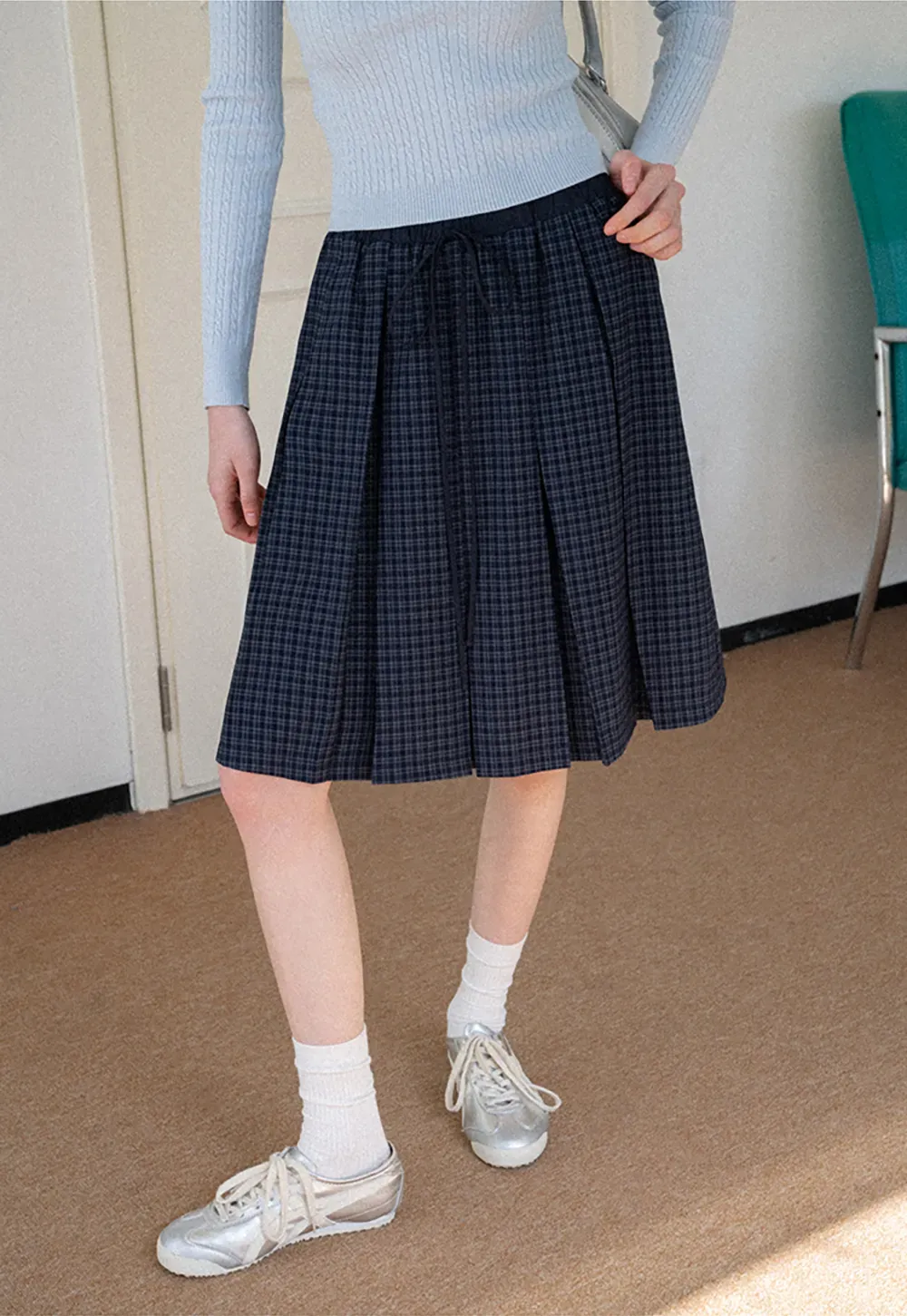 Pleated Drawstring Waist Skirt