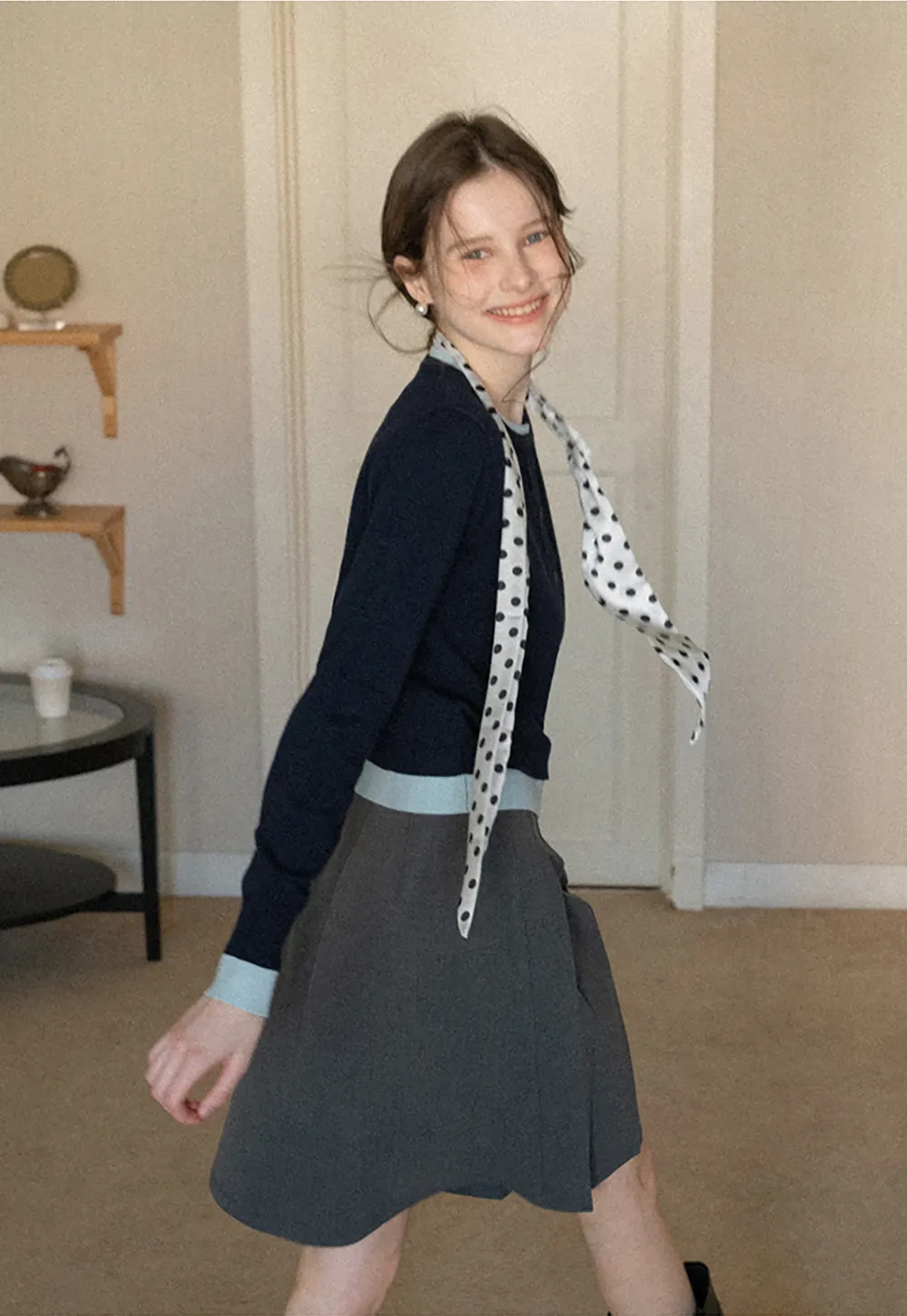 Elegant Round Neck Knit Sweater with Button Detail