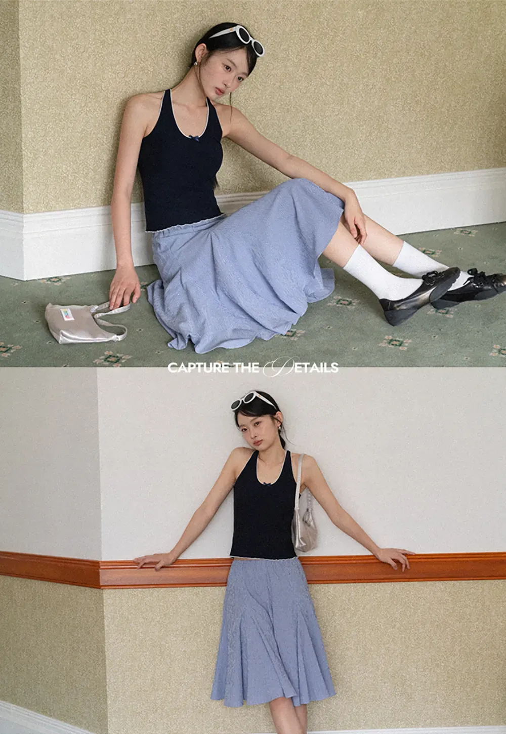 Gingham Pleated Flared Skirt