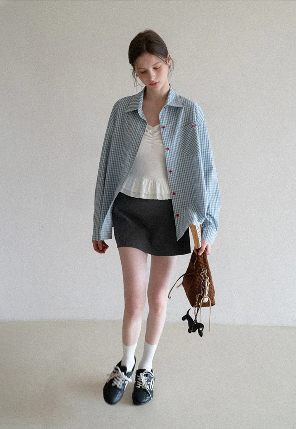 Oversized Checkered Button Up Shirt with Pocket Design