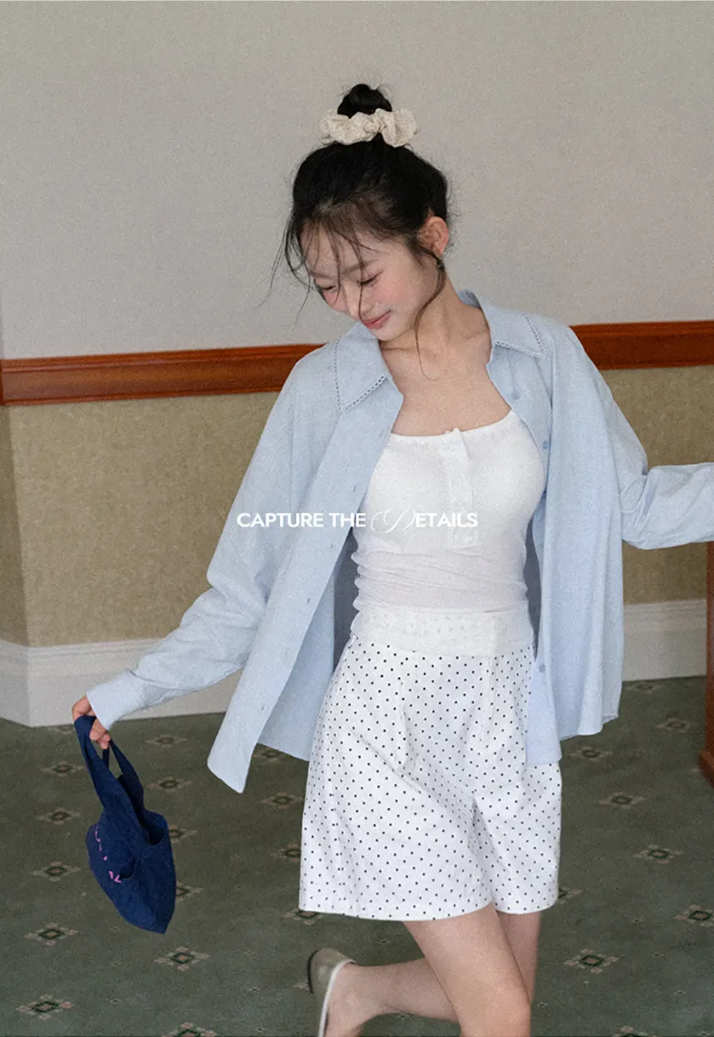 Lightweight long sleeve button front shirt with lace trim