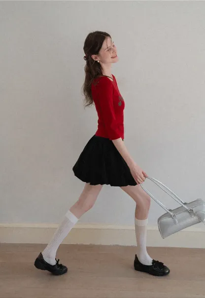 Pleated A-line Skirt with Elastic Waistband