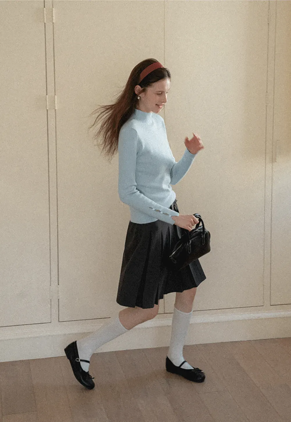 Elegant High Neck Knit Sweater with Button Detail Sleeve