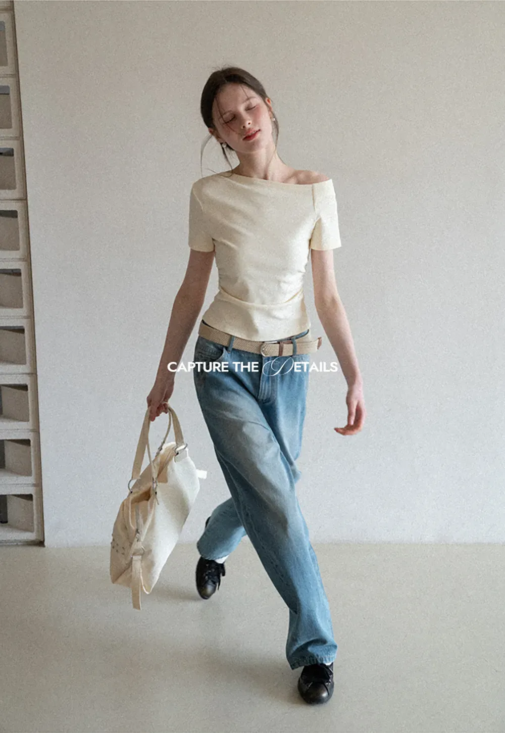 Off shoulder short sleeve fitted t shirt