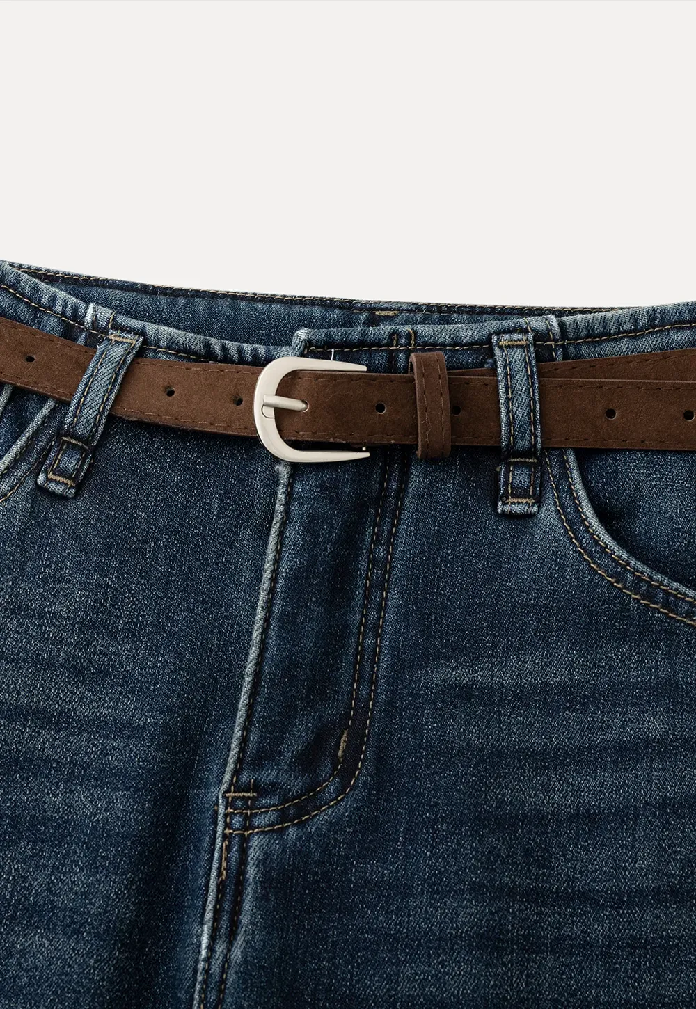 Wide Leg Denim Jeans with Belt Loop