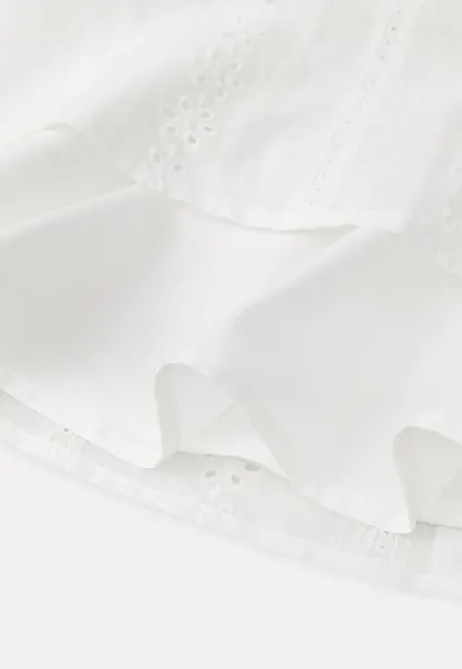 Eyelet Lace Dress with Puffed Sleeves and Tiered Skirt