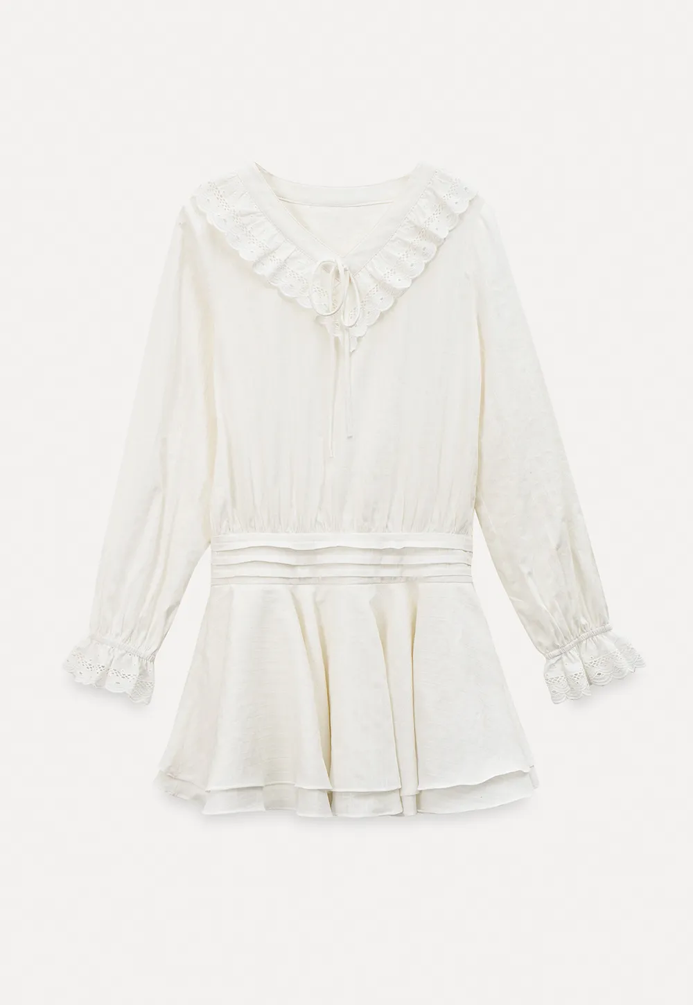 Long sleeve dress with lace collar and tie front