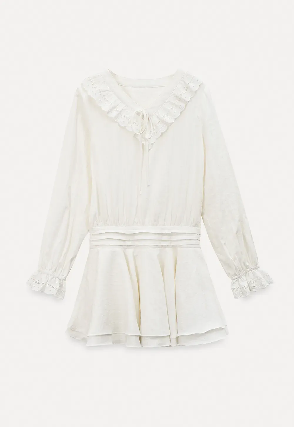 Long sleeve dress with lace collar and tie front