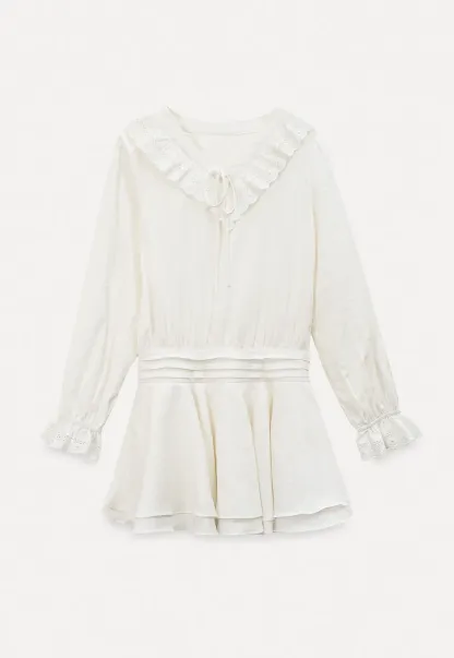 Long sleeve dress with lace collar and tie front